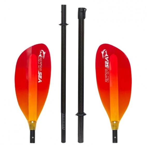 ExtaSea Pro-XL Carbon Vario Doppelpaddel | 220-240cm | 4-teilig | Red-yellow – Bild 2